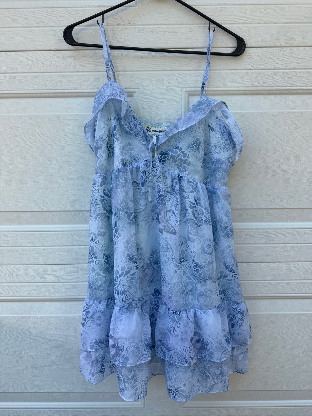 No Boundaries Blue Paisley Floral Babydoll Tiered Dress Women’s Large